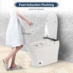 Heated Seat Smart Toilet, One Piece Toilet, Automatic Flush Tankless Toilet without Bidet, with Foot sensor Flush, Blue Night Light, Knob Control, Power Outage Flushing, Soft Close Cover,White