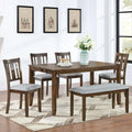 Walnut 6-Piece Solid Wood Dining Set with 1 Table, 4 Chairs, and 1 Bench