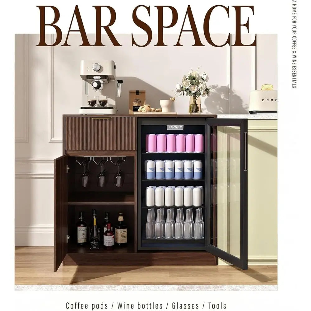 Compact Ridge Cabinet with Outlet, Coffee Bar Cabinet with Ridge and Wine Rack, Lattice Sideboard with Drawer and Adjustable She