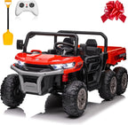 4x4 24V Ride on Dump Truck with Remote Control, 2 Seater Electric Powered Ride on Toys, 6-Wheel UTV Car w/ Tipping Bucket Trailer, Shovel, Suspension, Bluetooth Music,