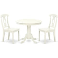 3-Piece Dining Set: Round Pedestal Table with 2 Chairs, 36x36, Linen White