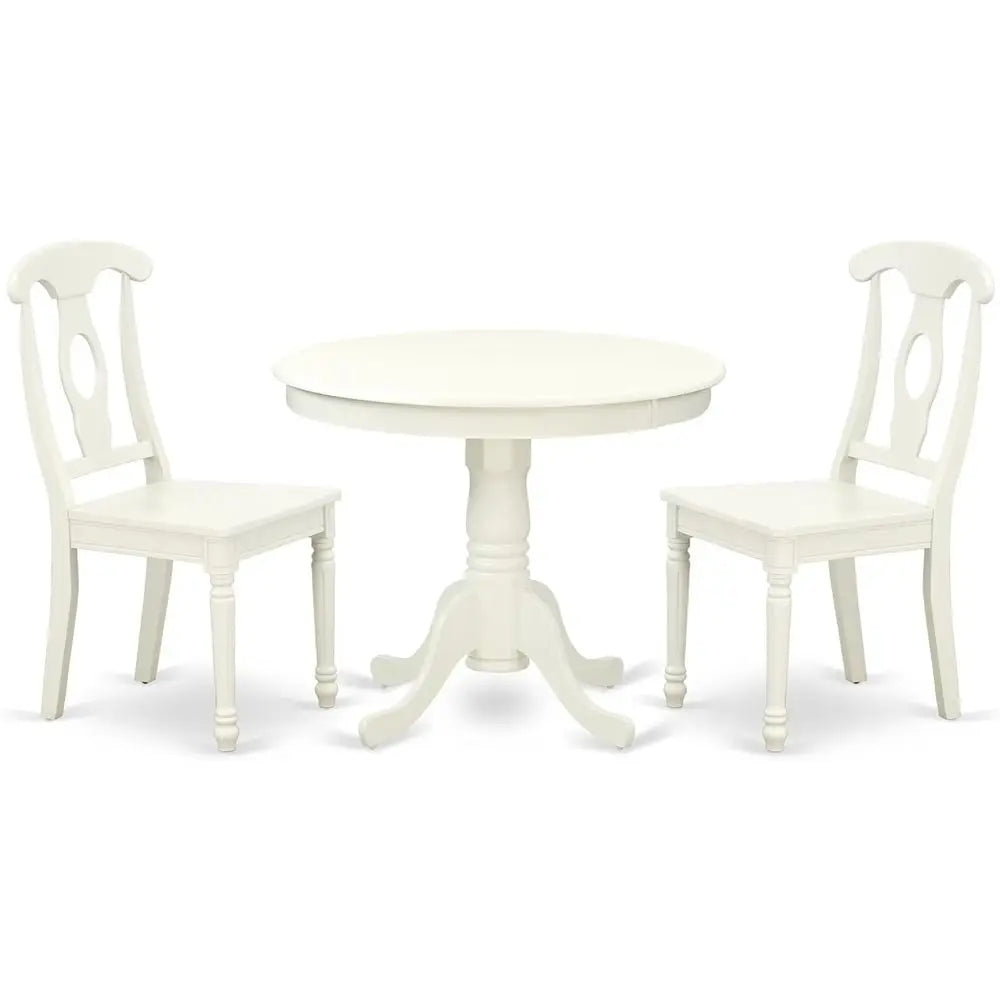 3-Piece Dining Set: Round Pedestal Table with 2 Chairs, 36x36, Linen White