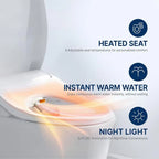 N31 Electric Heated Bidet Toilet Seat Elongated, Warm Water, Smart Heated Water Luxury Bidet Toilet Seat with Night Light, Self