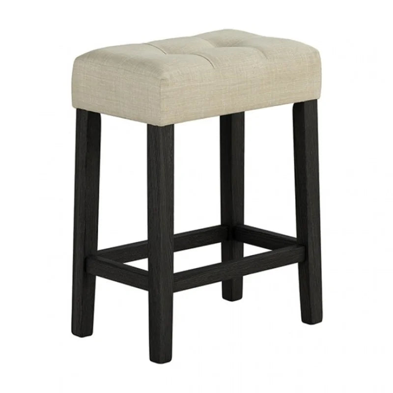 Black 3-Piece Dining Set with Two-Tone Table and Beige Tufted Stools for Dining Room