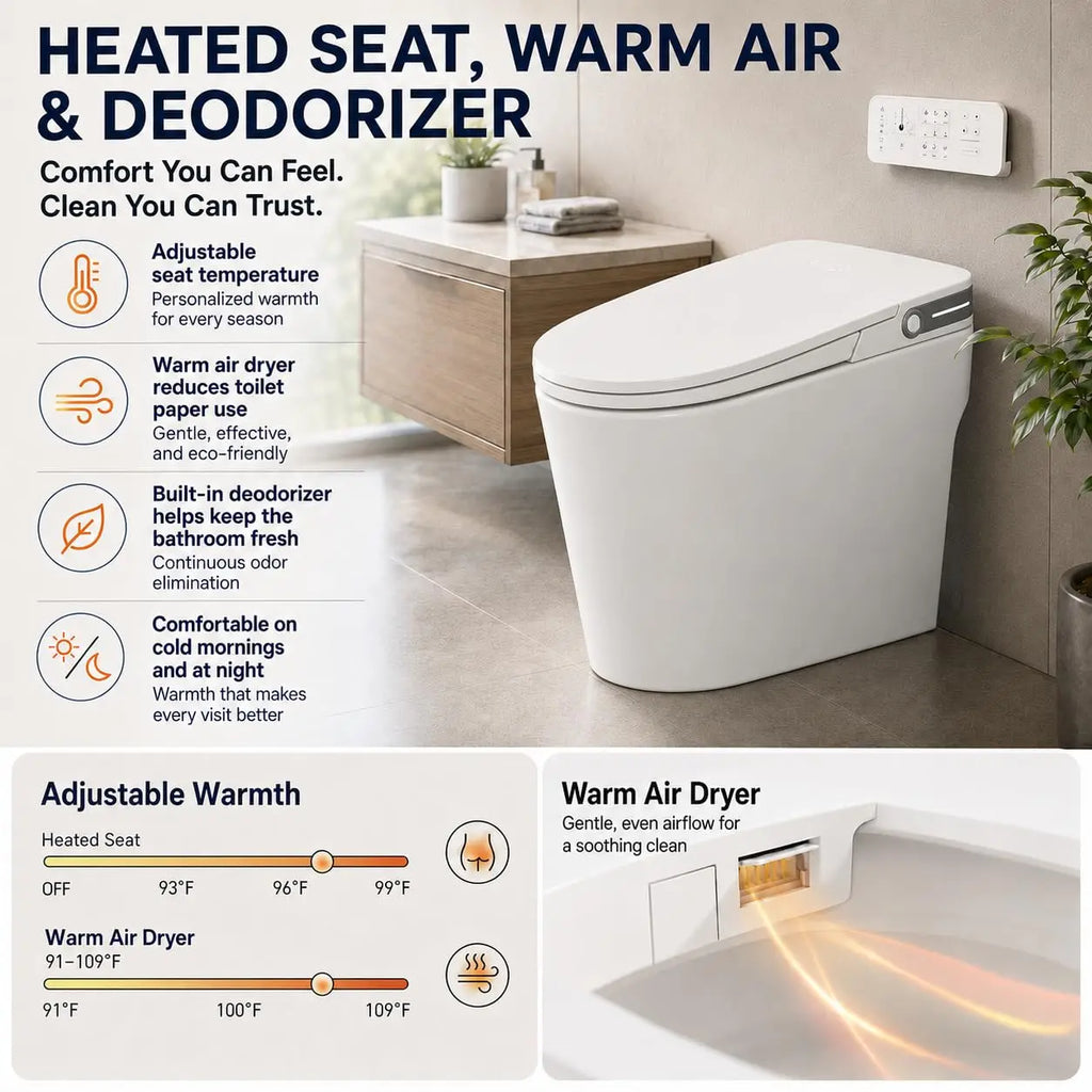 Smart Toilet With Built In Bidet One Piece Ceramic Bidet Toilet Auto Flush Auto Lid Foot Sensor Flush Instant Warm Water Sprayer Warm Air Dryer Ambient Night Light White