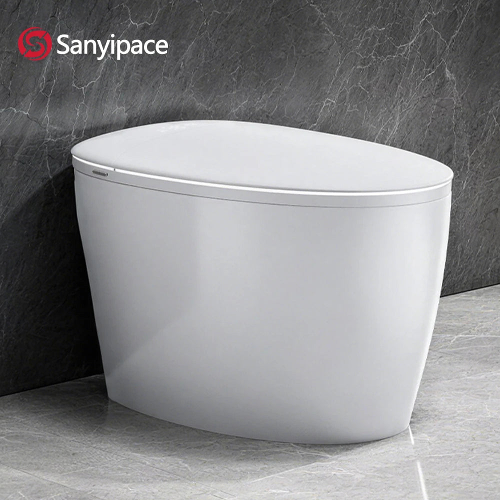 Sanyipace High-end 1000 Gram MaP Smart Toilet Seat and Bidet Extended Elliptical Shape Ergonomic Milky White Design ADA Height with Instant Heating Warm Water Auto Toilet