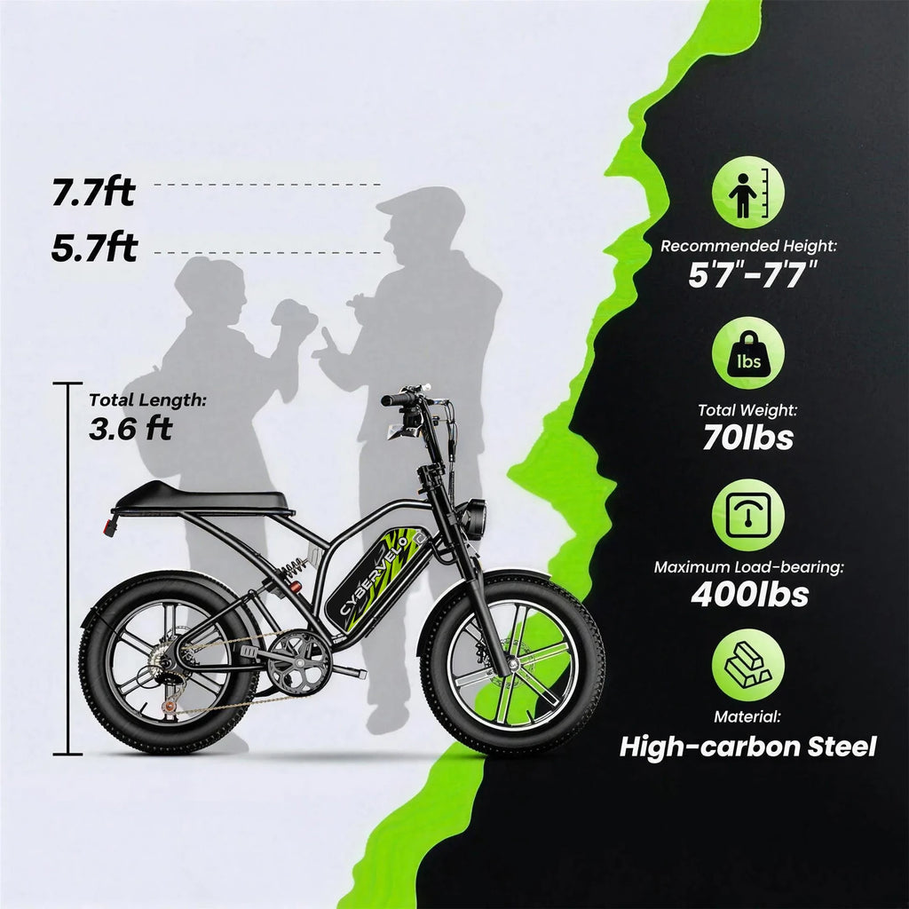 Cybervelo 1000W Motor 20" Fat Tire E-Bike, All-Terrain Mountain Snow 48V 20AH Battery Powered E Motorcycle, 80Miles+ 30MPH EK11