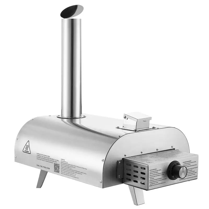 Dual Fuel Pizza Oven Outdoor, 12 Inch Wood Fire & Propane Gas Pizza Oven, Pellet & Propane Pizza-Maker with Thermometer, Stainless Steel Pizza-Cook for Outside Camping & Backyard