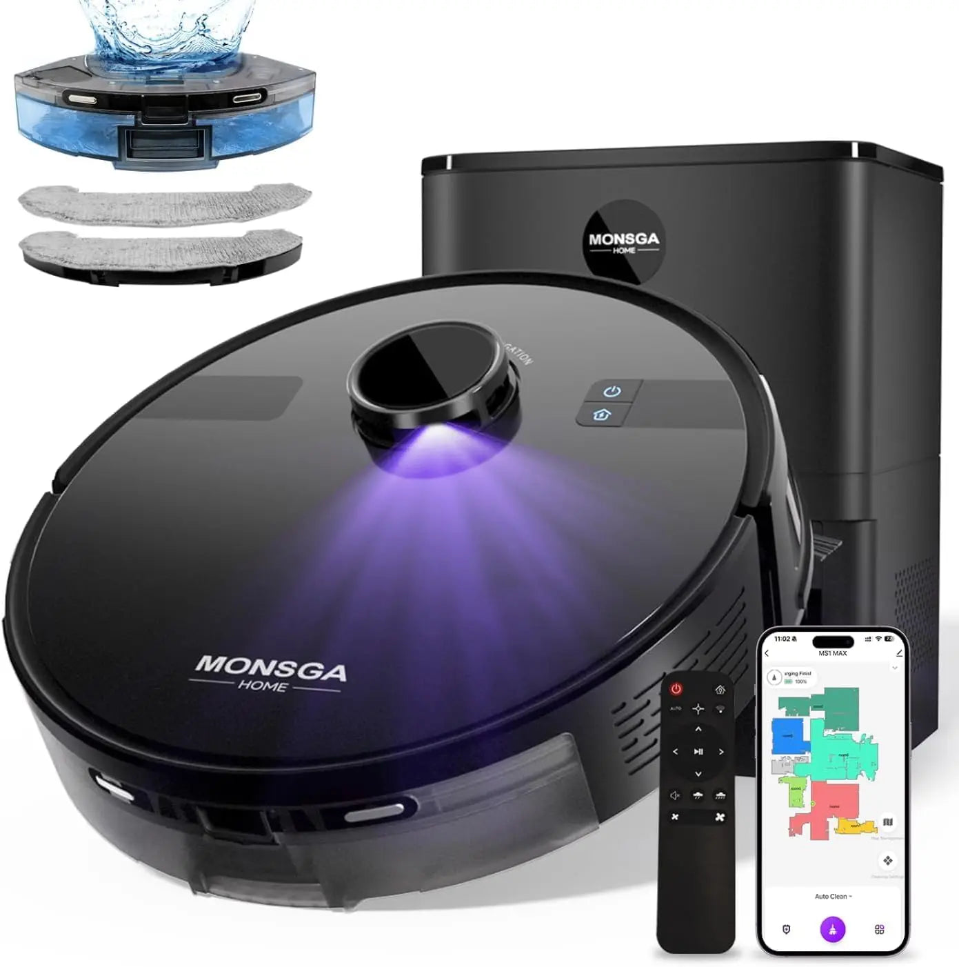 6000Pa Robot Vacuum & Mop with Self-Emptying Dock, LiDAR Navigation, 180min Runtime, App/Voice Control for Pet Hair & Hard Floors
