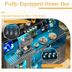 All-in-One Black Home Bar Cabinet with RGB LED Lighting, Wine & Coffee Storage, Racks, and Charging Station
