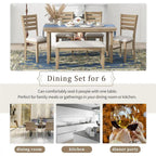 Rustic 6-Piece Wooden Dining Set with Table and 4 Chairs Including Bench (Natural)