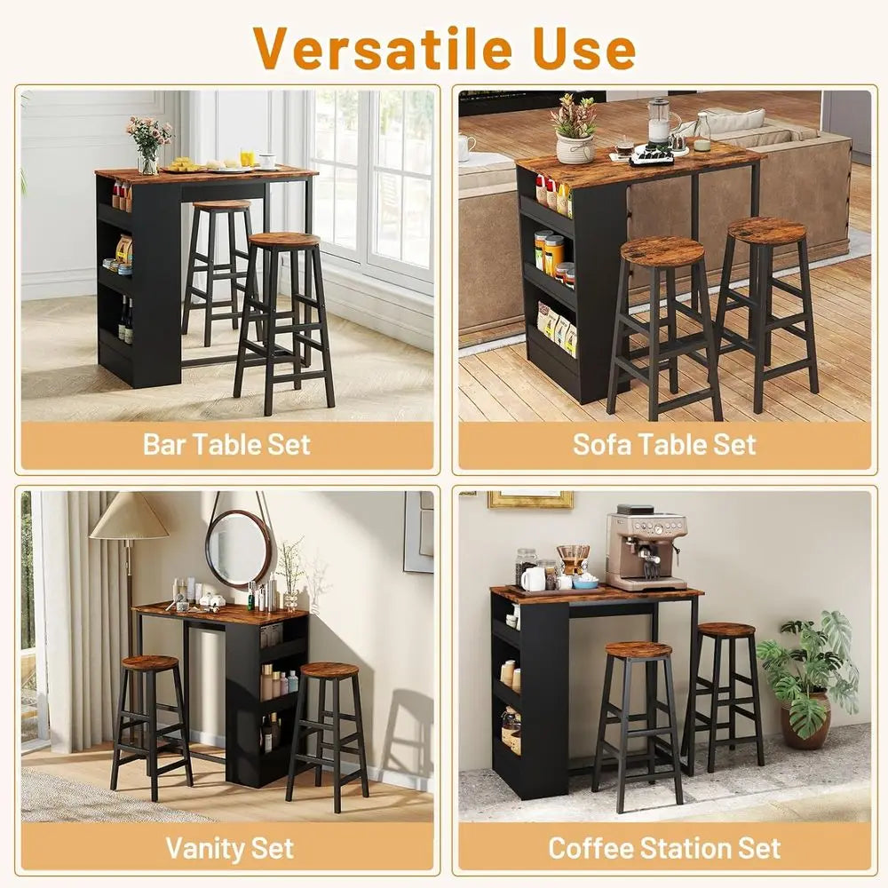 36 Counter Height Dining Set with Storage Barstools for Small Spaces and Breakfast Nooks