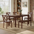Rustic 59 Wooden Dining Table with 4 Chairs & Bench, Space-Saving 6-Piece Set in Walnut