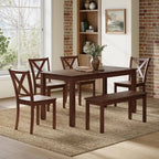 Rustic 59 Wooden Dining Table with 4 Chairs & Bench, Space-Saving 6-Piece Set in Walnut