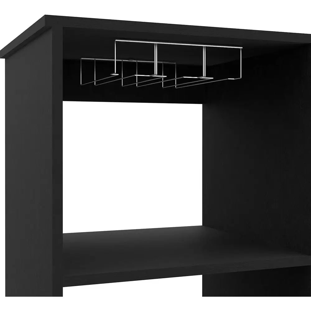 Contemporary Wine and Bar Cabinet with 12 Bottle Holders, 2 Drawers, Glass Rack, and Shelves, Black