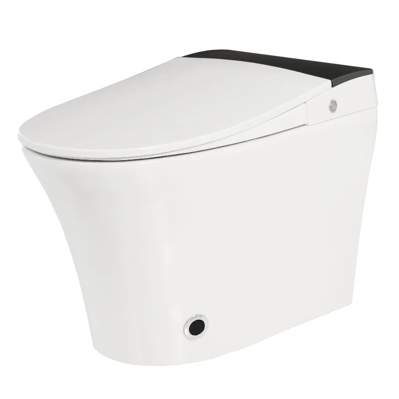 Heated Seat Smart Toilet, One Piece Toilet, Automatic Flush Tankless Toilet without Bidet, with Foot sensor Flush, Blue Night Light, Knob Control, Power Outage Flushing, Soft Close Cover,White