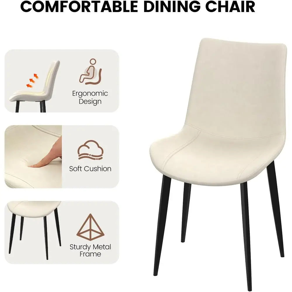 5-Piece Dining Set with 4 Upholstered Leather Chairs, 46 Pedestal Table, Modern Kitchen Furniture, Natural Finish