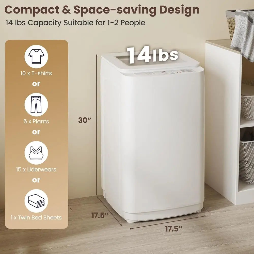 Compact 14 lb Automatic Washer and 1.5 Cu.ft Portable Dryer Combo with Built-in Drain Pump, Ideal for RV, Dorm, and Small Spaces