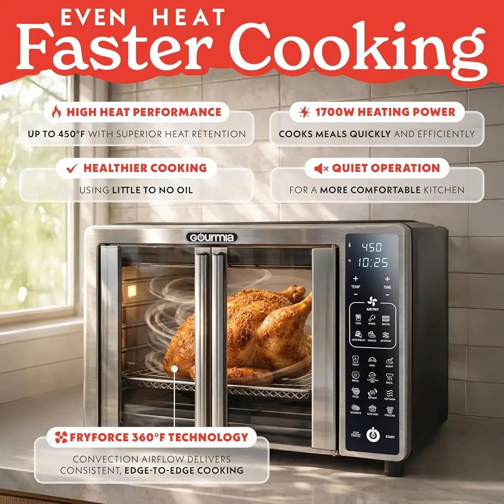 6-Slice Toaster Oven with LED Display, 19 Presets, Stainless Steel