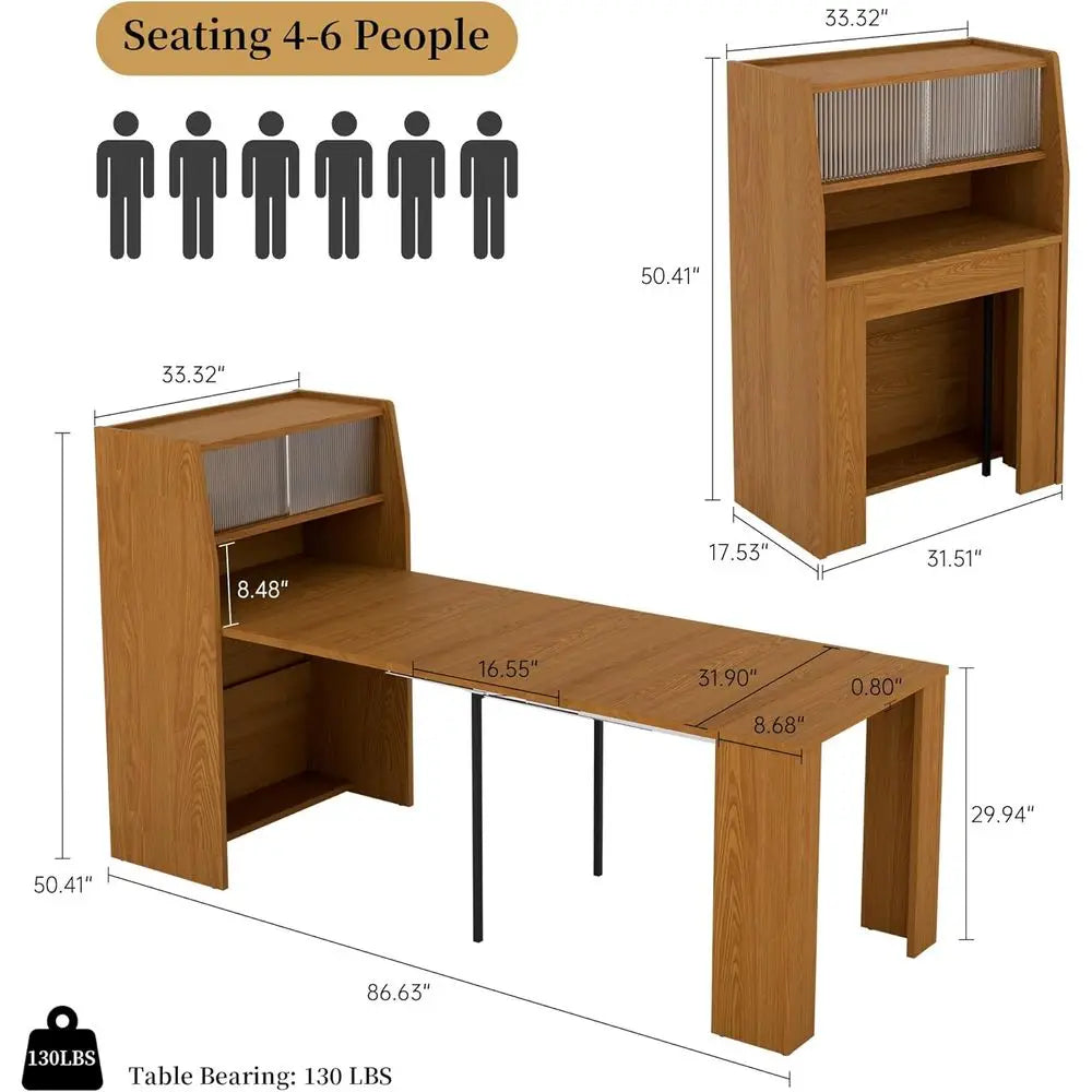 Expandable Dining Table Set for 4-6, Kitchen Table with Storage, Space-Saving Design, Brown Dining Table