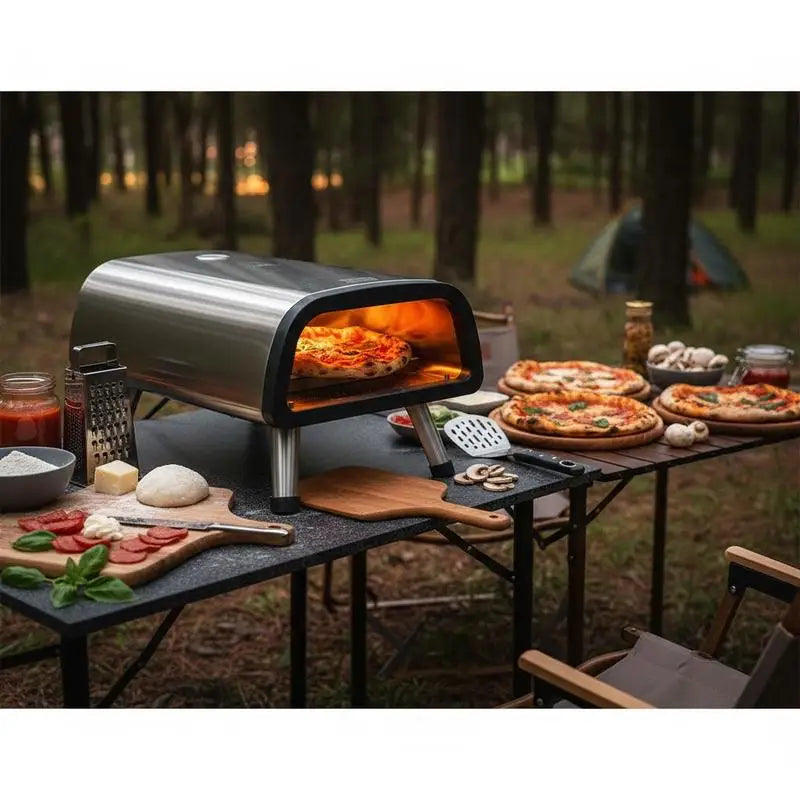 12" Electric Pizza Oven Countertop, Stainless Steel Pizza Maker Machine with Pizza Stone and Spatula, Heats up to 850°F, Multipurpose Indoor & Outdoor Pizza Cooker for Restaurant Home Camping