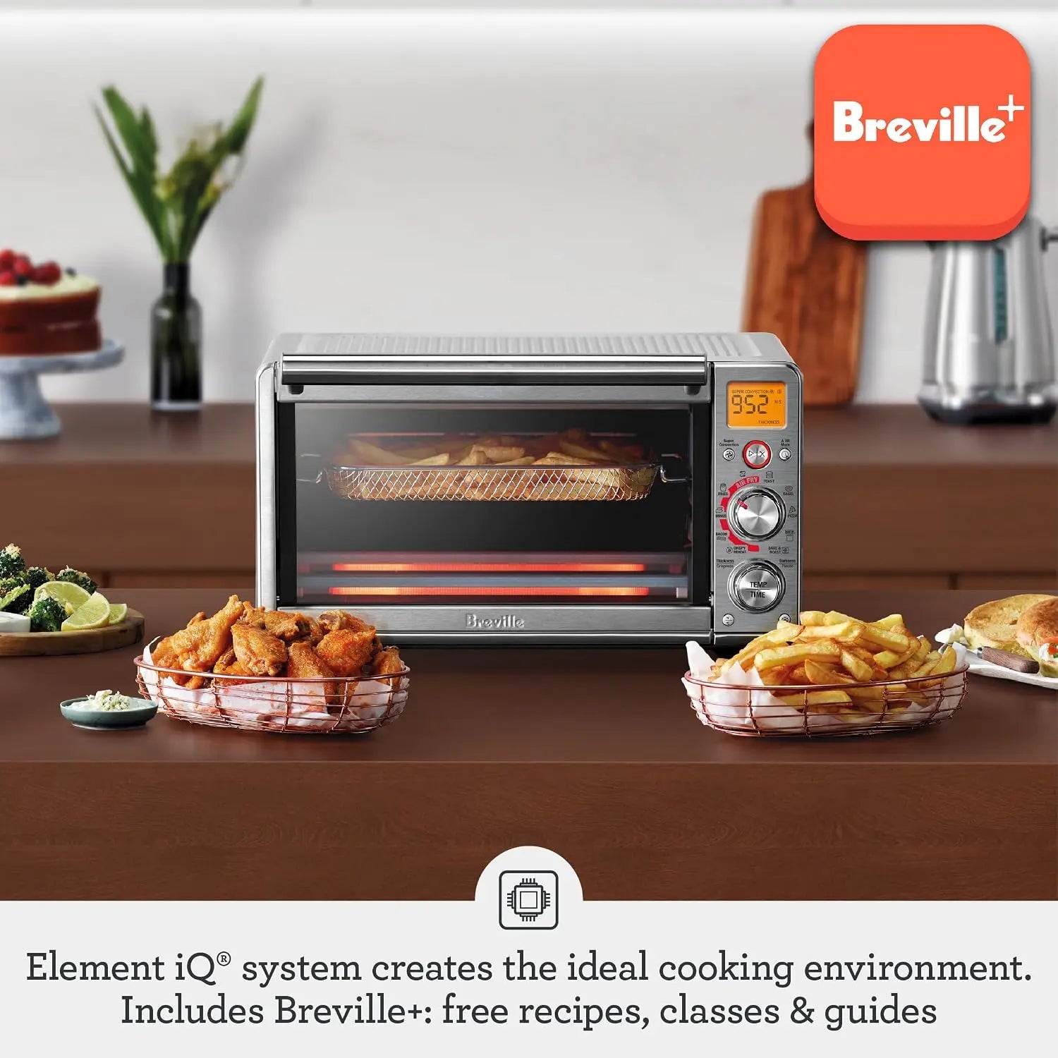 Compact Air Fryer Oven with 5 Air Fry Modes, Crispy Reheat & Element IQ for Even Cooking, Brushed Stainless Steel