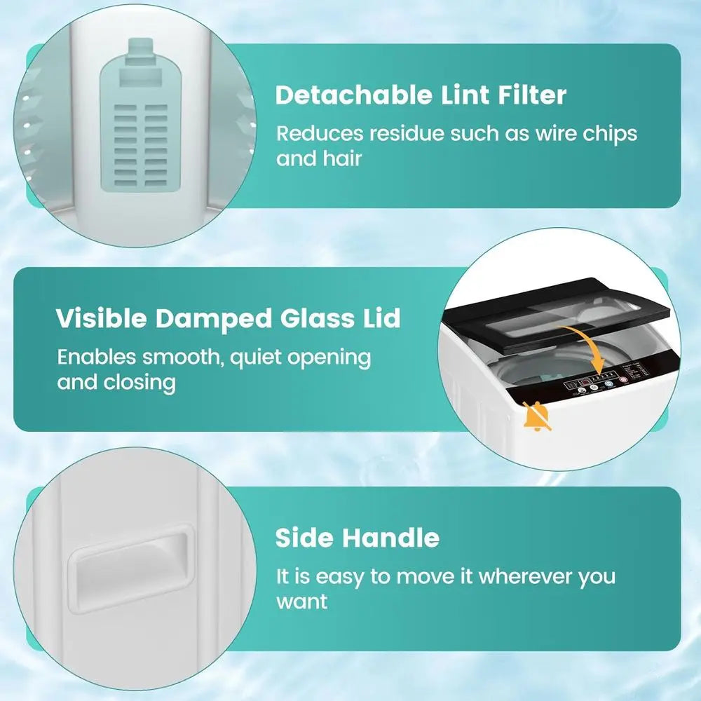 Fully Automatic Portable Washer with LED Display, 12 Cycles, 8 Water Levels, Large Capacity Combo Washer and Dryer