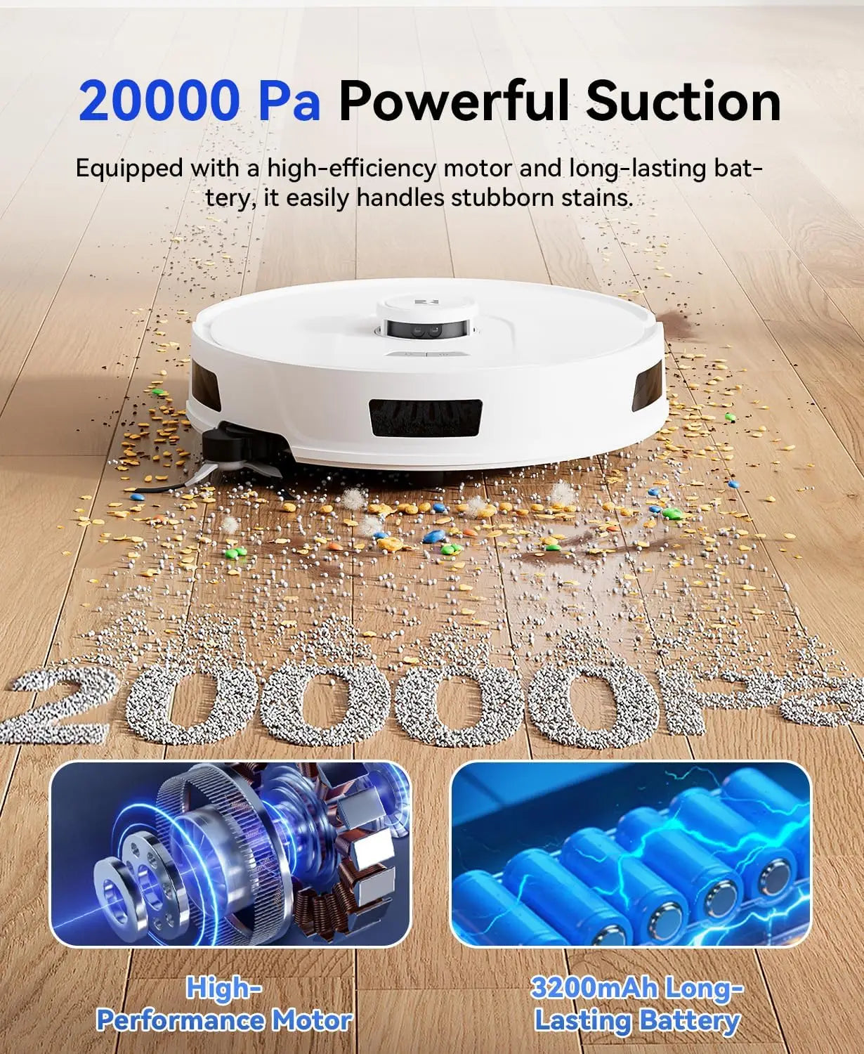 Robot Vacuum and Mop 20,000Pa Suction, 120-Day Self-Emptying, LiDAR Navigation, App Control for Pet Hair, Hard Floors, Carpet