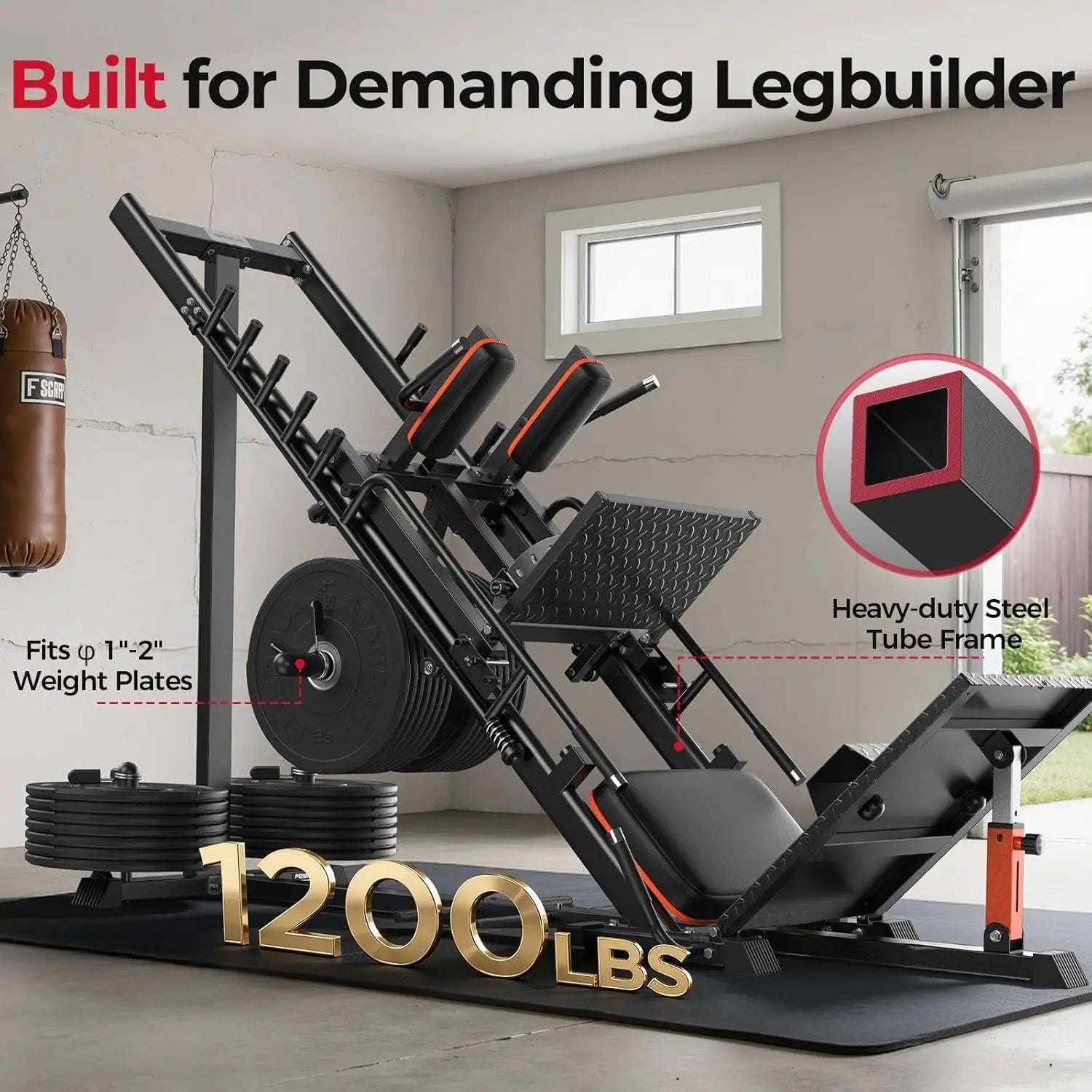 FEIERDUN 3‑in‑1 Leg Press Hack Squat Machine with Ultra-Quiet Pulley System –Adjustable Leg Press Machine for Home Gym