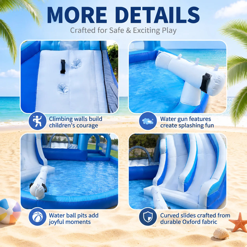 Blue And White Dual Slide Water Slide Combo 3-in-1 Fun with Slide Pool Water Gun And Play Area for Endless Summer Exciting