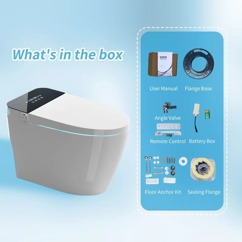 Smart One-Piece Bidet Toilet with Auto Flush, Heated Seat, Warm Water, Dry Function, Adjustable Temperature, Remote Control