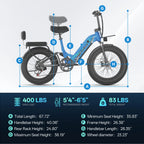 1500W Peak 20" Fat Tire Step-Thru Electric Bike, 7-Speed All Terrain Commuter Ebike, 48V 20Ah Removable Battery for Adults EK12 & EK8