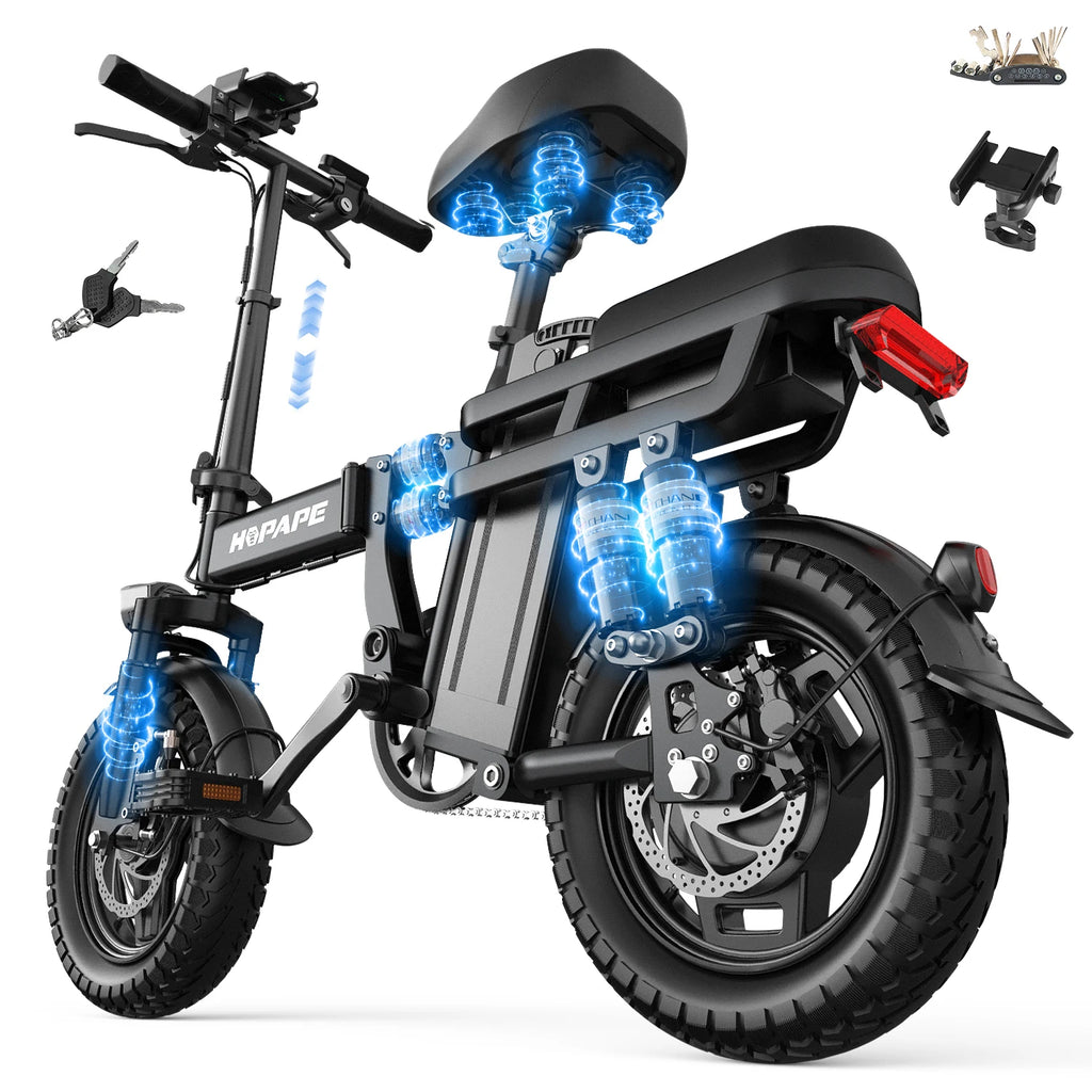 Foldable Electric Bike for Adults and Teens, 750W Peak Motor Ebike, 48V 15AH Removable Battery, Folding E-Bike, 14 Inch Mini Electric Bicycle for Daily Commuting