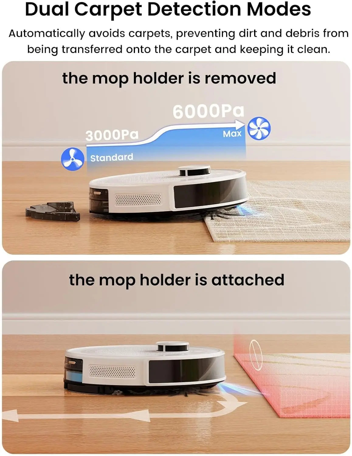 Robot Vacuum and Mop with 75-Day Self-Emptying, 6000Pa Suction, LiDAR Mapping, 140 Min Runtime for Carpet, WiFi/APP/Alexa