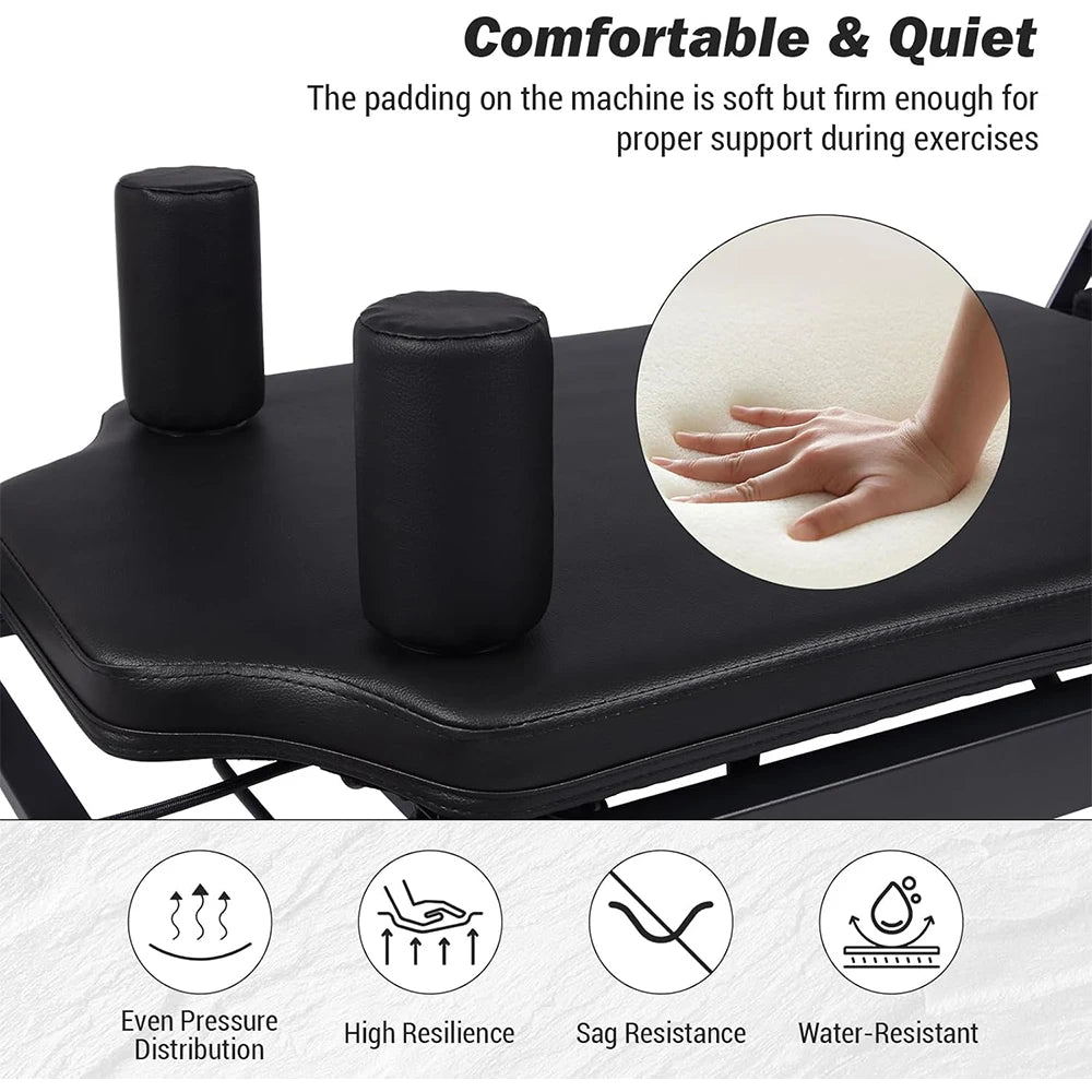 Foldable Reformer Pilates Machine with Adjustable Reformer Heights, Pilates Equipment with Piano Wire Spings and Jump Boards
