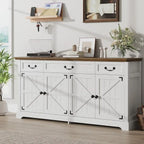 Large 65 Storage Cabinet with 3 Drawers and 4 Doors, White Kitchen Sideboard or Living Room Coffee Bar Wine Cabinet