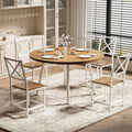 4-Person Round Kitchen Table with 4 Stools, 44.5 Drop Leaf Desk, Space-Saving Natural Wood Dining Set