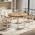 4-Person Round Kitchen Table with 4 Stools, 44.5 Drop Leaf Desk, Space-Saving Natural Wood Dining Set
