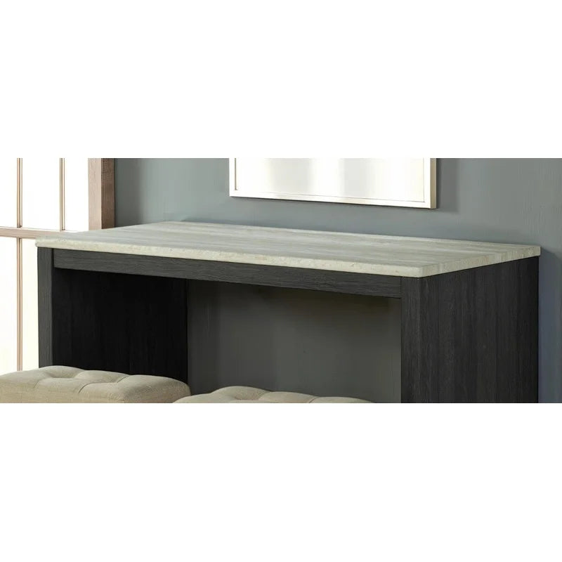 Black 3-Piece Dining Set with Two-Tone Table and Beige Tufted Stools for Dining Room