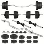 70LB 2-in-1 Barbell Set with Curl Bar & Weight Plates - Convertible Dumbbells for Full-Body Gym Workouts, Weightlifting System for &, No Additional Equipment Needed ()