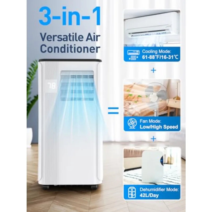 Portable Air Conditioners - 2026 Upgraded 10000 BTU Portable AC for Room up to 450 Sq. Ft, 3 in 1 AC Unit with 24H Timer, Smart