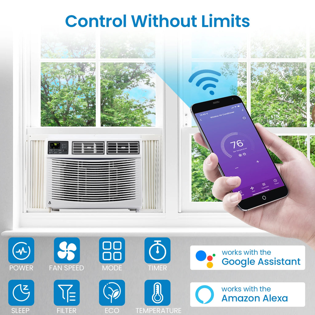 10,000 BTU Window Air Conditioner, Air Conditioners Window-Mounted Room Fast Cooling for 450 Sq.Ft. Indoor Window AC Unit for Summer, Auto-Restart, 3 Cooling & Fan Speeds, Remote/App Control