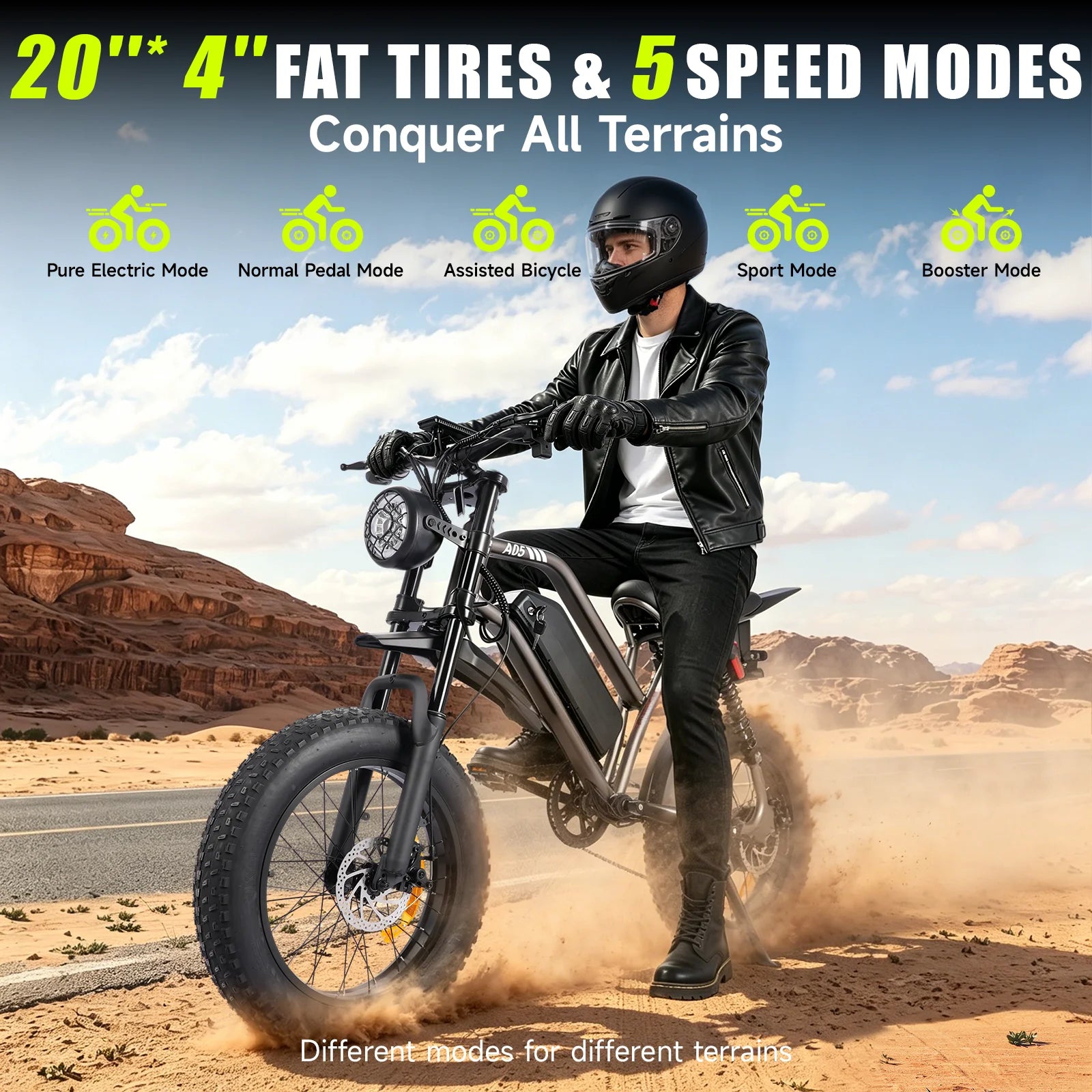 1500W Mountain Ebike 48V 15Ah Lithium Battery 31MPH Max Speed 65Miles Long Range Adult Off Road Electric Mountain Bike 20 inch