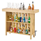 Home Bar Unit, Wine Bar Cabinet Table 3-Tier with Storage Shelves, Opener Storage Box & Adjustable Foot Pads, Black Footrest, Wood & Metal Liquor Cabinet for Home, Basement, Kitchen, Living Room
