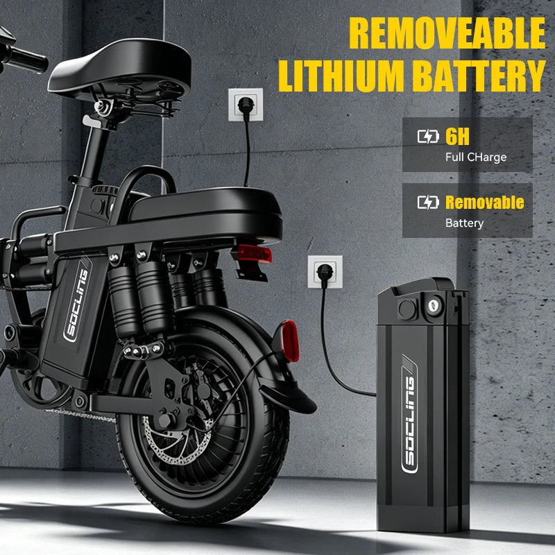 14'' Commuter Ebike 500W Motor, Removable Battery Max 19.9MPH Dural Disc Brake with  Two shock-absorbing models optional, Mini Electric Bicycle for Adults,College Students, Commuters & Urban Riding E-Bike