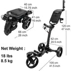 3-Wheel Golf Push Cart with 360° Swivel Front Wheel, Lightweight & Durable, Foldable for Easy Storage, Hand & Dual Brake System,