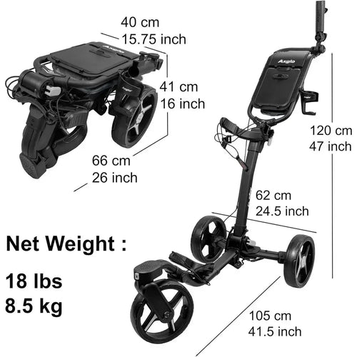 3-Wheel Golf Push Cart with 360° Swivel Front Wheel, Lightweight & Durable, Foldable for Easy Storage, Hand & Dual Brake System,