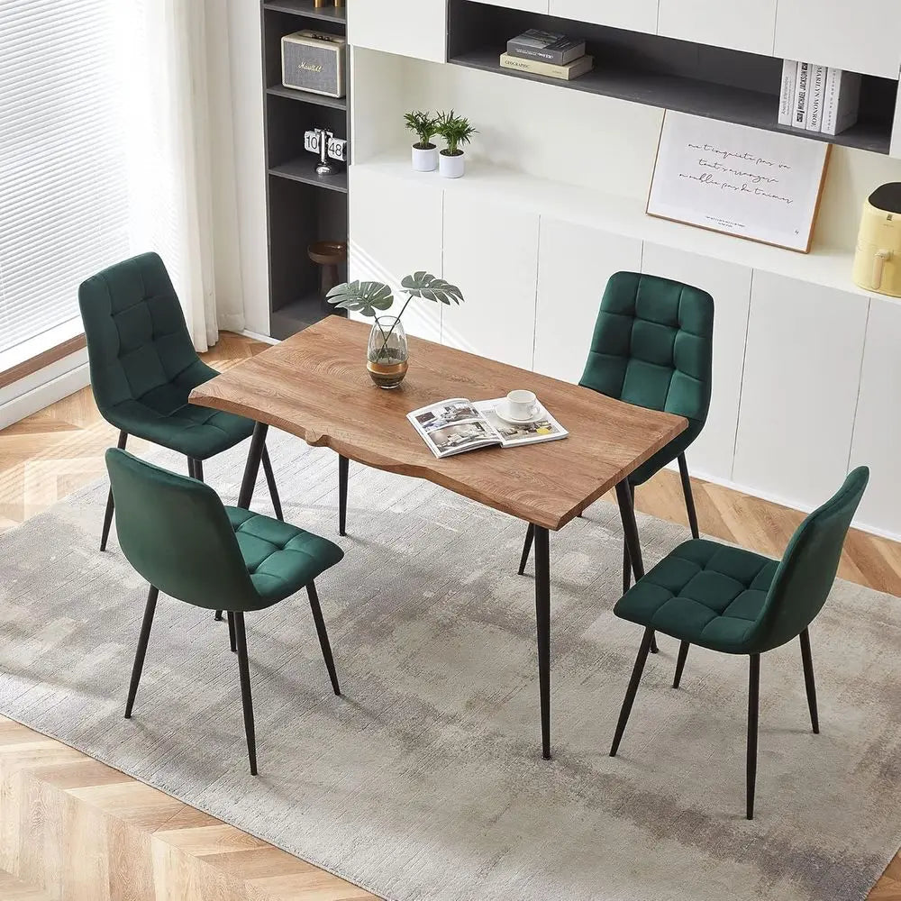 Elegant Upholstered Dining Set for 4 - Compact Green Kitchen Table and Chairs