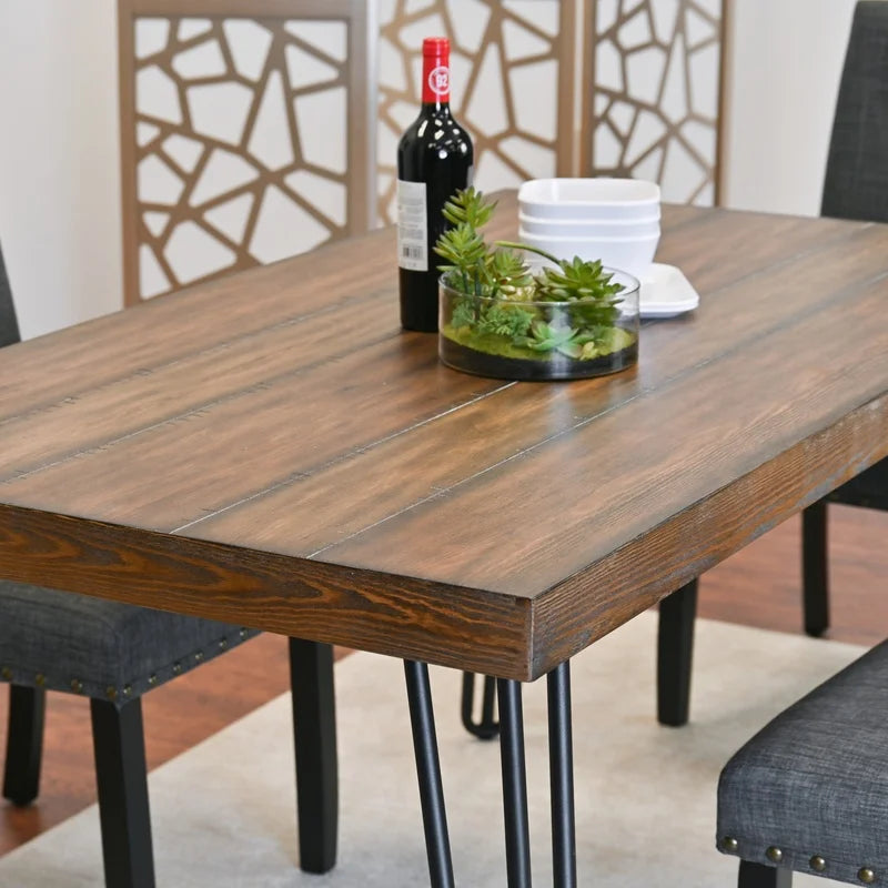 Amisos 6-Piece Dining Set: Hairpin Table with 4 Chairs and Upholstered Bench, 3 Color Choices