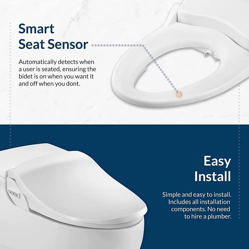 Slim Two Electric Bidet Toilet Seat Round, Warm Water, Heated Seat, Night Light, Front and Rear Wash, Wireless Remote Control, W